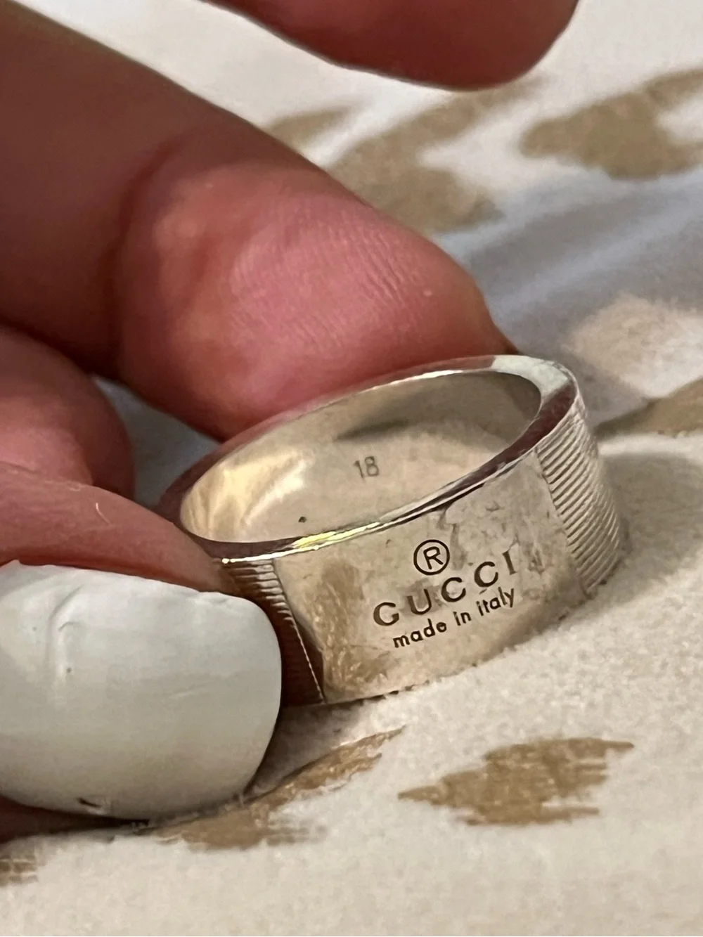 Gucci Silver Engraved Logo Band Ring